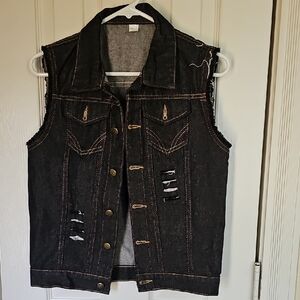 Black Distressed Sleeveless Denim Vest